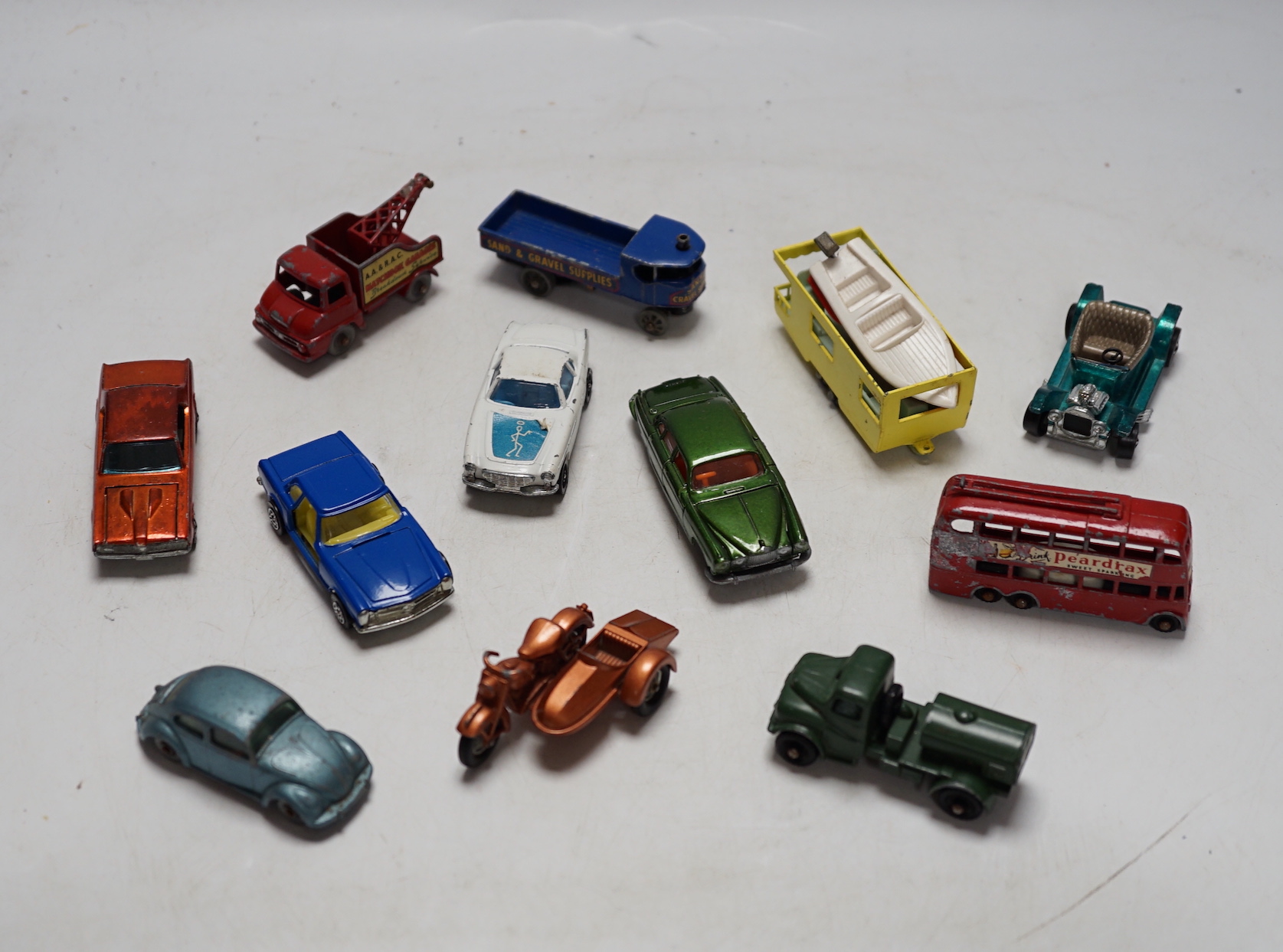 A collection of 1960's and 70's Corgi and Matchbox diecast vehicles (70+) many for restoration, including two James Bond 007 Aston Martin DB5 cars in gold finish, a Chitty Chitty Bang Bang, a boxed Corgi Major Toys Holme